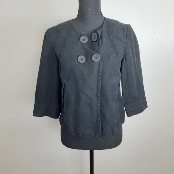 Larry Levine Jackets & Blazers - Larry Levine Linen Blend Jacket 3/4 Sleeves Cropped Shacket Blazer SOLD ON EB
